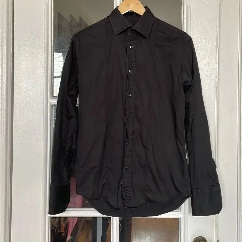 Zara man black button down long sleeve dress shirt 100% cotton size medium